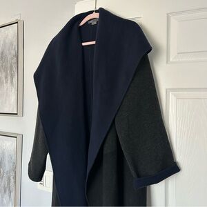 Vince Navy and Gray Hooded Wool Coat Large